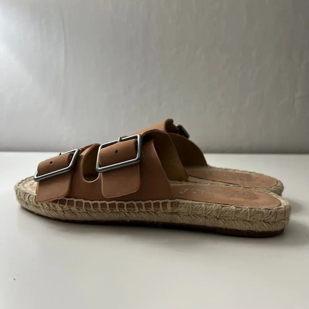 Splendid Blake Buckle Espadrille Leather Slide Sandals Size 6 Coastal Casual - Picture 6 of 10